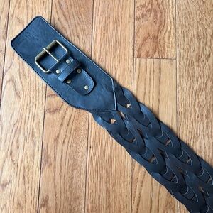 Vintage Y2K Dark Brown Braided Leather Statement Waist Belt